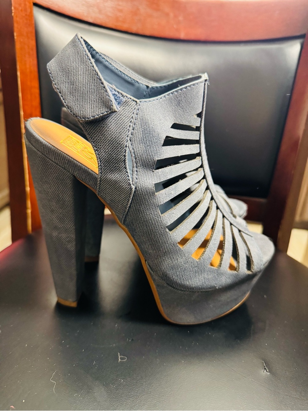 Women's High Heel Cutout Platform Sandal - Denim size 7